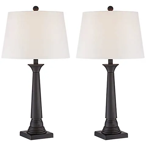 Possini Euro Dolbey 28" Black Bronze Column Table Lamps Set of 2