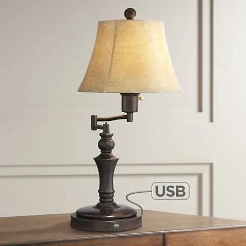 Regency Hill Corey 21 3/4" Traditional Bronze Swing Arm USB Table Lamp