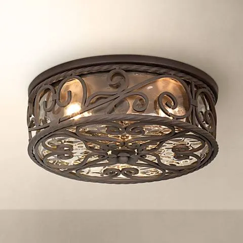 John Timberland Casa Seville 15" Walnut Scroll Ceiling Light