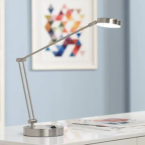 Possini Euro Jarrett Satin Nickel Contemporary Adjustable LED Desk Lamp