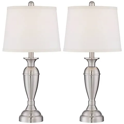 Regency Hill Blair 25" Brushed Nickel Metal Table Lamps Set of 2