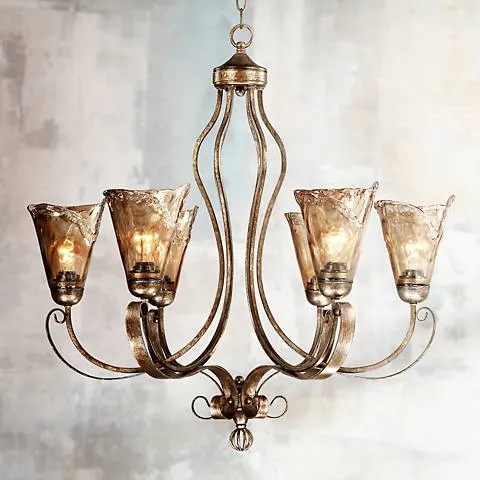 Franklin Iron Works Amber Scroll 31 1/2" Wide Golden Bronze Chandelier