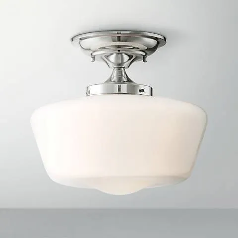 Regency Hill Schoolhouse Floating 12" Wide Chrome Opaque Ceiling Light