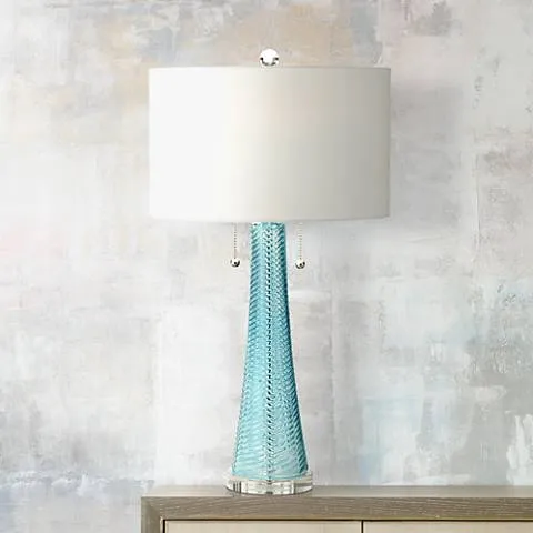 Possini Euro Miriam 28 1/2" Swirl Blue Glass Coastal Modern Table Lamp