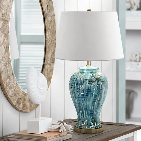Possini Euro Matsu 27" Blue-Green Teal Temple Jar Ceramic Table Lamp
