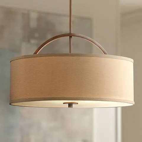 Possini Euro Halsted 20" Linen and Brushed Bronze Pendant Light