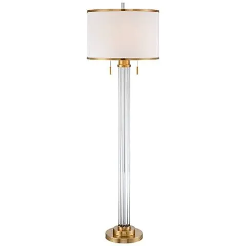 Possini Euro Cadence 62" Satin Brass and Crystal Column Floor Lamp