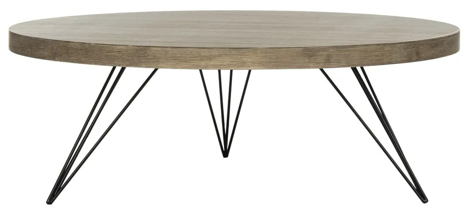 Mansel Retro Mid Century Round Coffee Table - Light Oak/Black