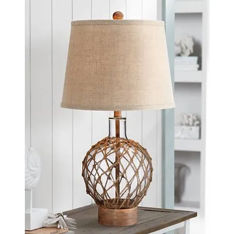 Faye 27" High Natural Rope and Clear Glass Coastal Jug Table Lamp