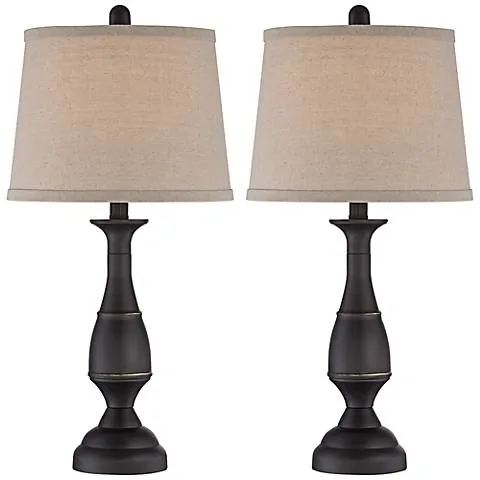 Regency Hill Ben 25" Dark Bronze Metal Traditional Lamps Set of 2