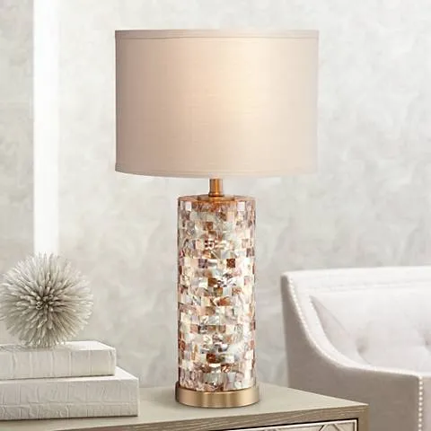 Possini Euro Margaret 23" Mother of Pearl Tile Cylinder Table Lamp