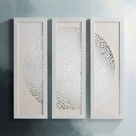 Pini Woven Ivory 47" High Mirrored Wall Art Set of 3