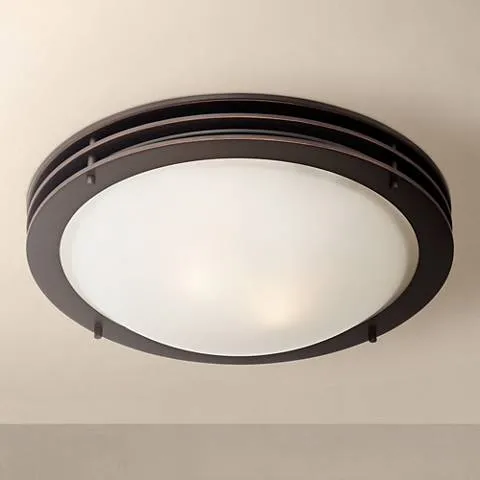 Possini Euro Button 16" Wide Bronze and Glass Bowl Ceiling Light
