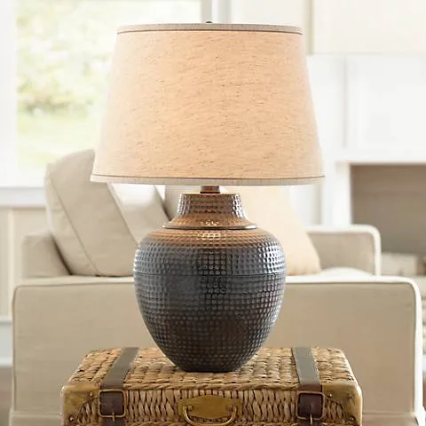 Regency Hill Brighton 27 1/4" Hammered Pot Bronze Table Lamp