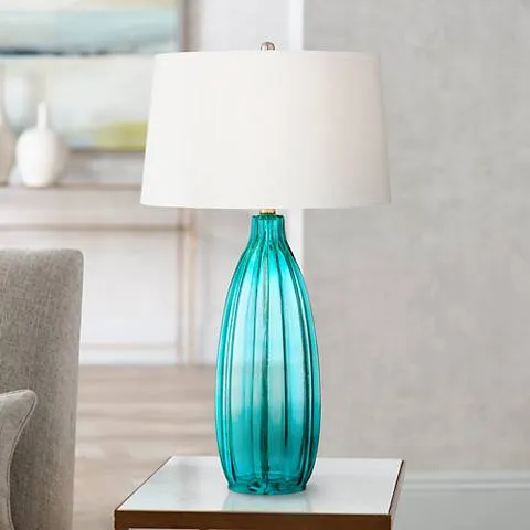 Possini Euro Stella 30" High Blue Fluted Glass Table Lamp