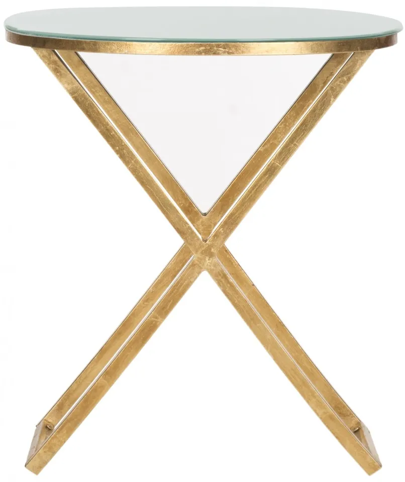 Riona Round Top Accent Table - Gold/White