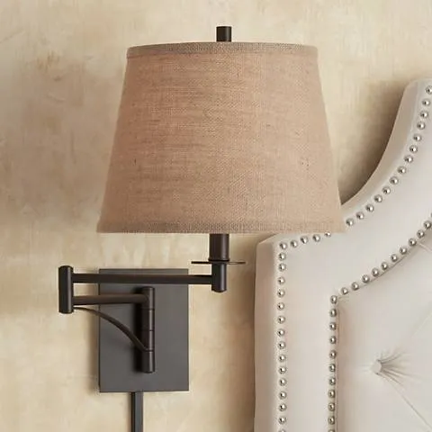 Franklin Iron Works Brinly Burlap and Brown Plug-In Swing Arm Wall Lamp
