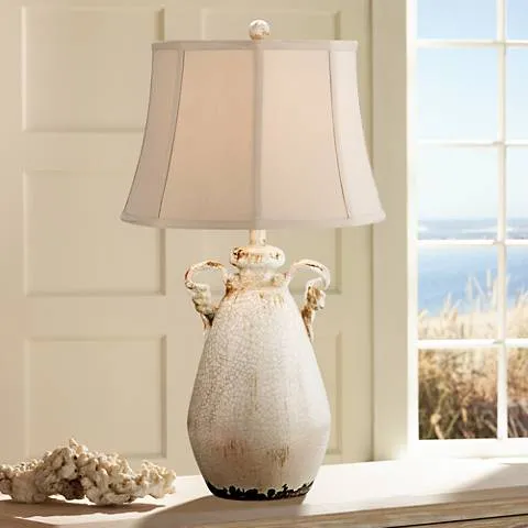 Regency Hill Isabella 28" Ivory Rustic Jar Handle Ceramic Table Lamp