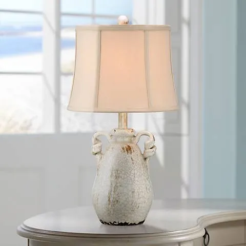 Regency Hill Sofia 22" Crackled Ivory Rustic Jar Ceramic Table Lamp