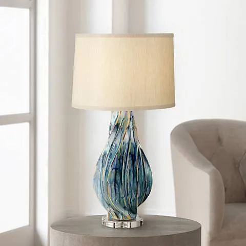 Possini Euro Teresa 31" Coastal Teal Blue Drip Ceramic Table Lamp