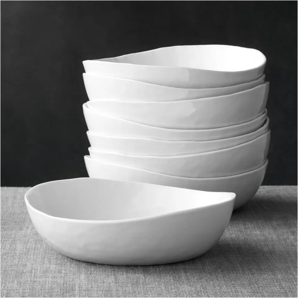 Mercer White Porcelain Low Bowls, Set of 8