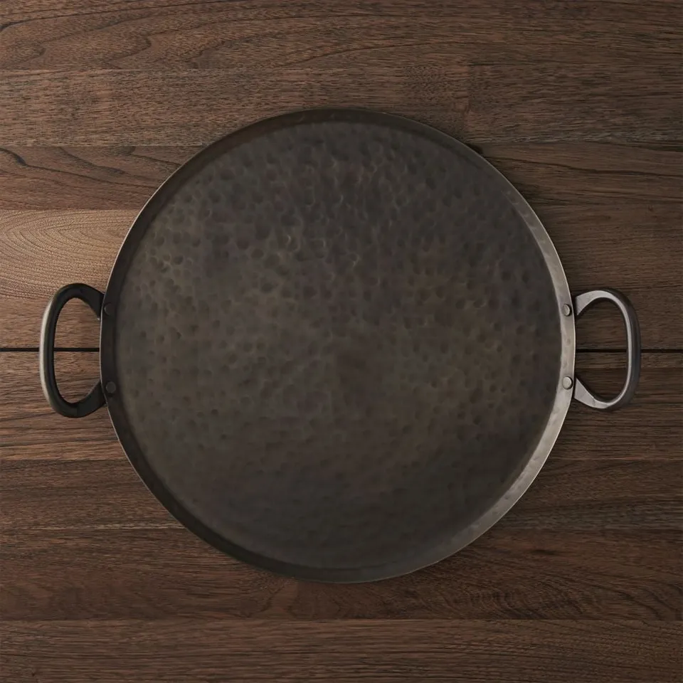 Feast Round Hammered Iron Serving Platter with Handles