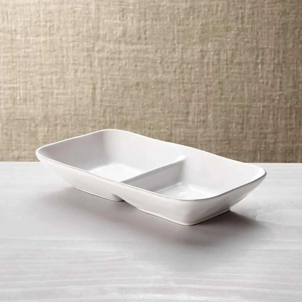 Marin White Stoneware Divided Server