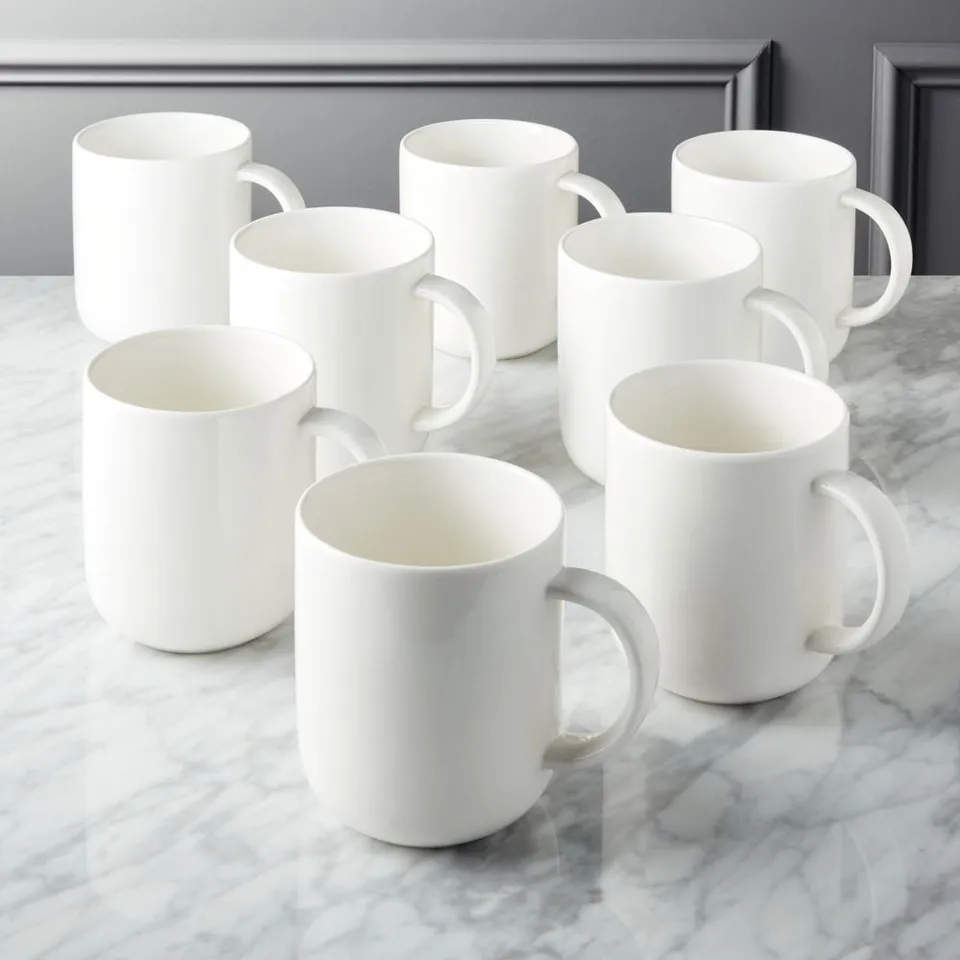 Contact White Ceramic Mugs Set of 8