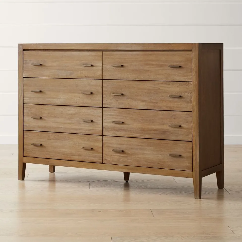 Dawson 65" Light Brown Wood 8-Drawer Dresser