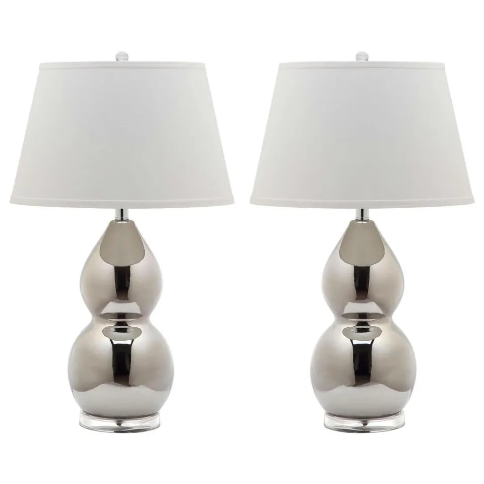 Jill Two Gourd Ceramic Table Lamp, Set Of 2 - Silver