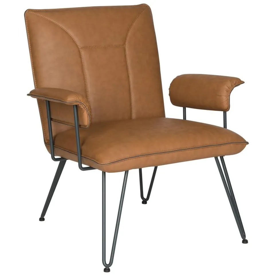 Johannes 17.3"H Mid Century Modern Leather Arm Chair - Camel/Black