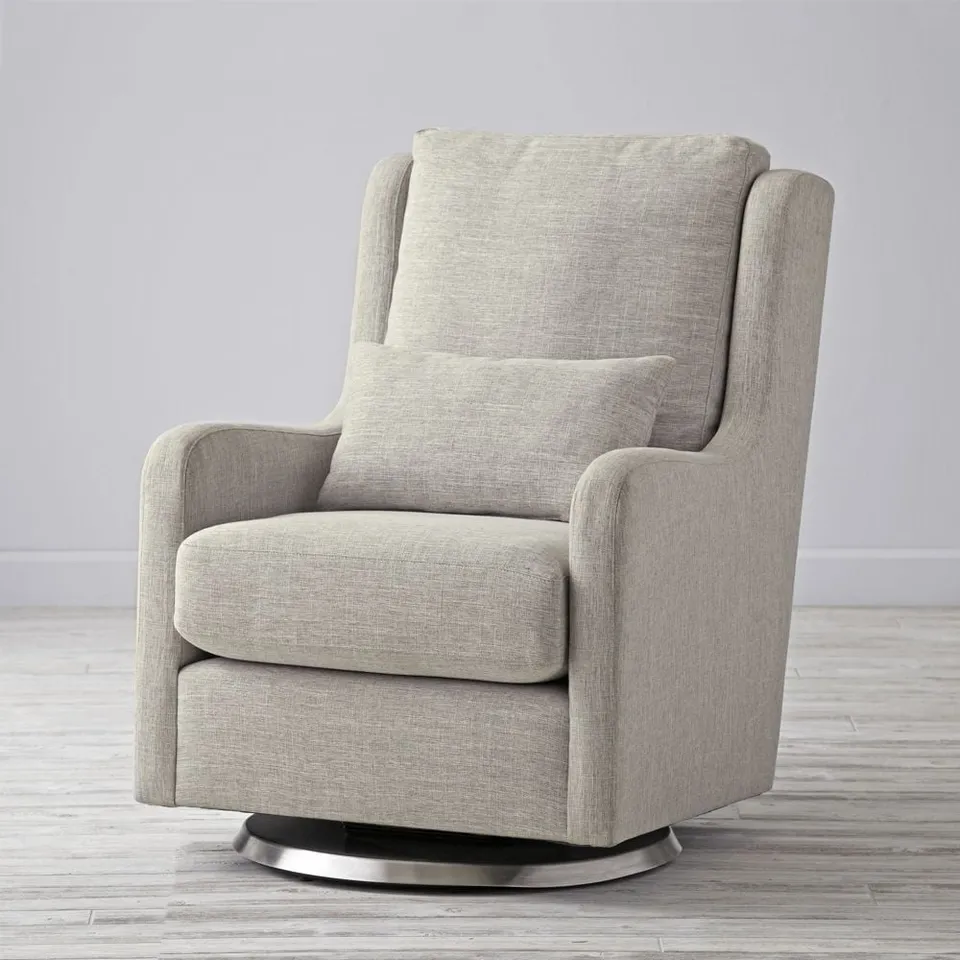 Milo Grey Nursery Swivel Glider Chair with Silver Base