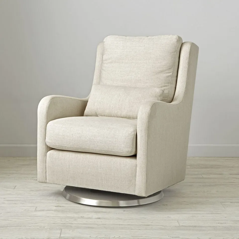 Milo Cream Nursery Swivel Glider Chair with Silver Base