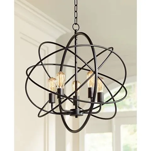 Franklin Iron Works Ellery 24 3/4" Bronze Sphere 5-Light LED Pendant