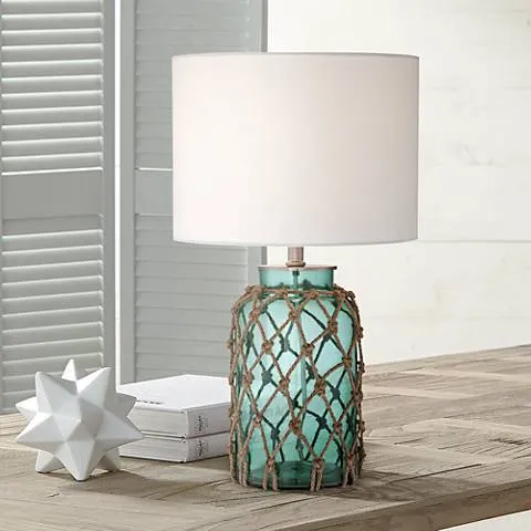 Possini Euro Crosby 22 1/2" Blue-Green Bottle with Rope Glass Lamp