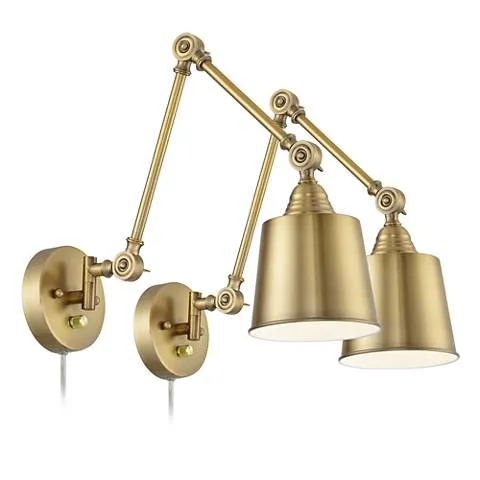 360 Lighting Mendes Antique Brass Swing Arm Plug-In Wall Lamps Set of 2
