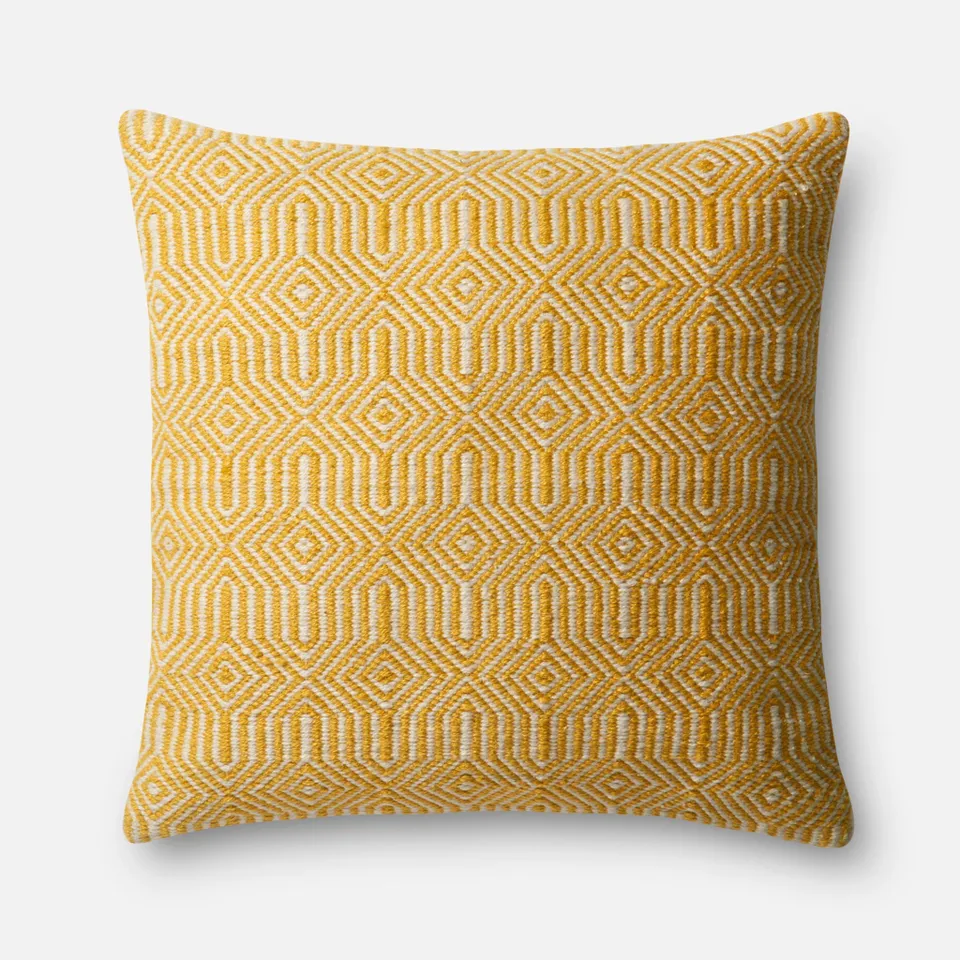 Indoor/Outdoor Throw Pillow with Down Fill, Yellow & Ivory, 22" x 22"
