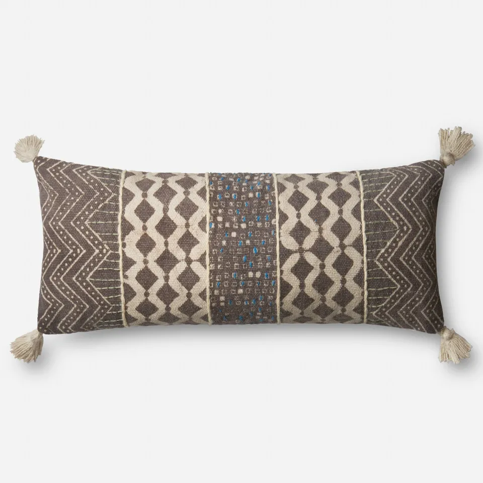 PILLOWS - GREY / MULTI - 13" X 35" Cover w/Down