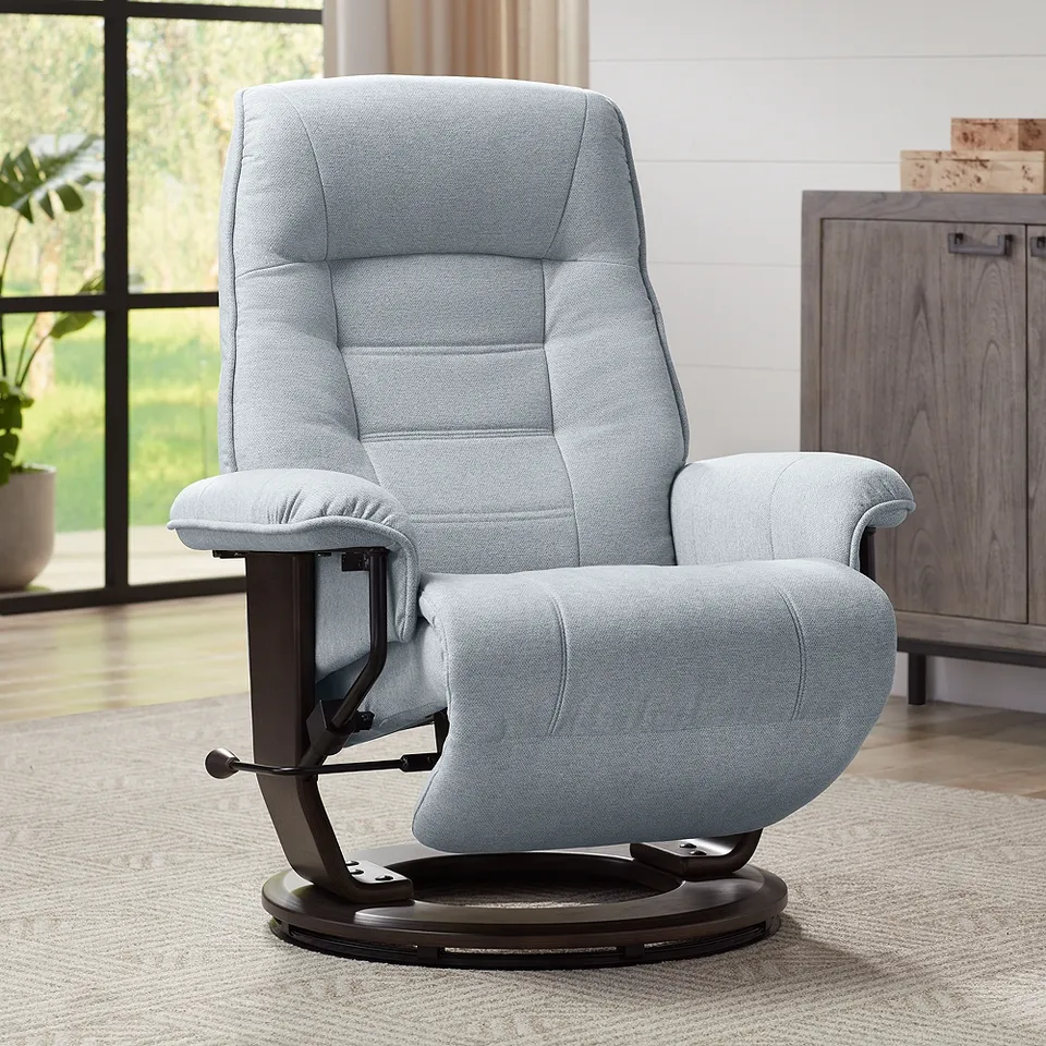 BenchMaster Annika Sky Blue Fabric Adjustable Swivel Recliner