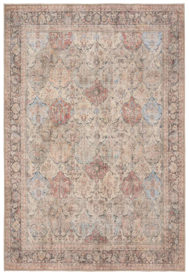 Label J Toreth GAR07 Trellis Tan and Red Area Rug (4'x6')