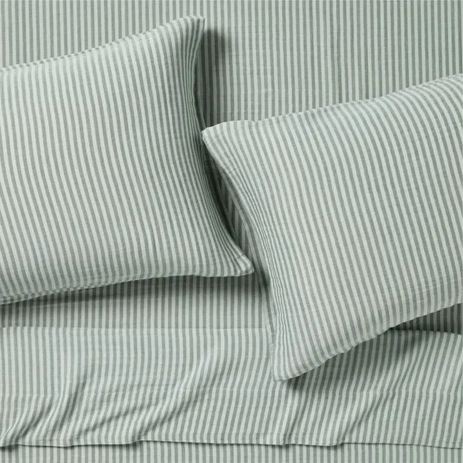 Supersoft Pine Green Striped 100% Organic Cotton Gauze Kids Queen Sheet Set