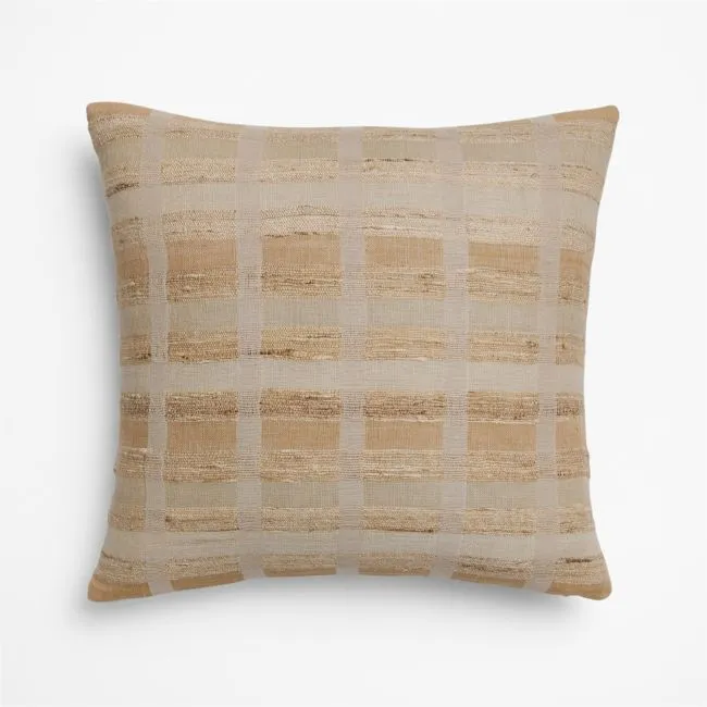 Harper Organic Cotton, Linen and Silk Blend 20"x20" Sierra Tan Stripe Throw Pillow with Down-Alternative Insert