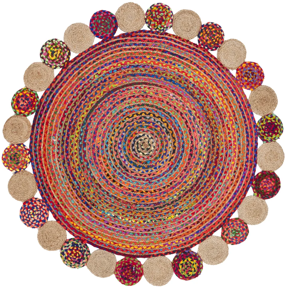 Arlo Home Hand Woven Area Rug, CAP201A, Red/Multi,  3' X 3' Round