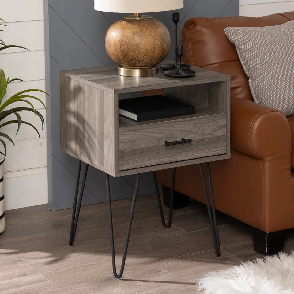 18" Modern Single Drawer Hairpin Leg Nightstand - Slate Grey