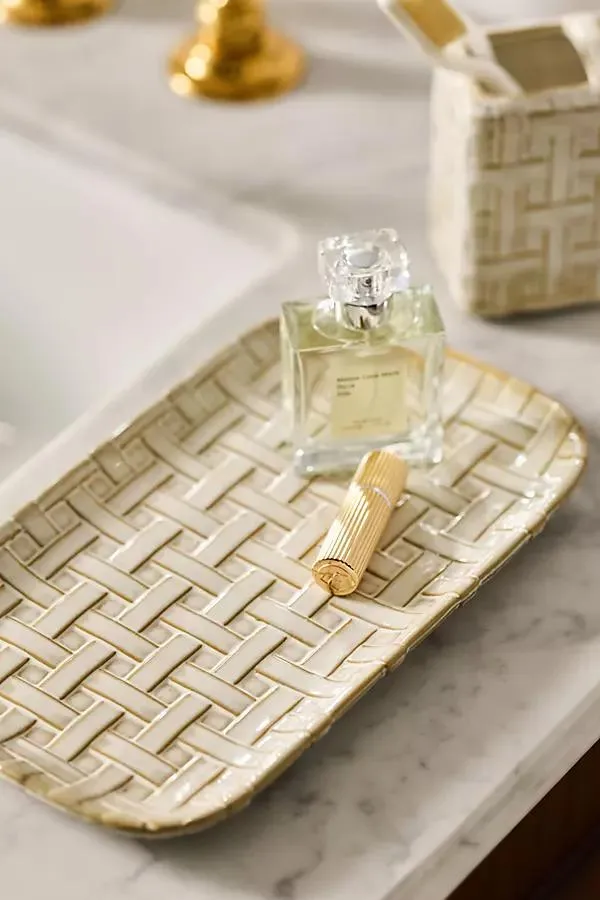 Cane Ceramic Woven Tray