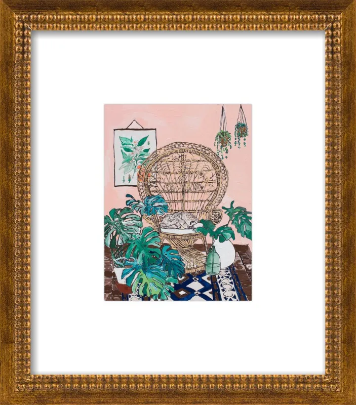 Napping Cat in Rattan Chair on Pink by Lara Lee Meintjes for Artfully Walls
