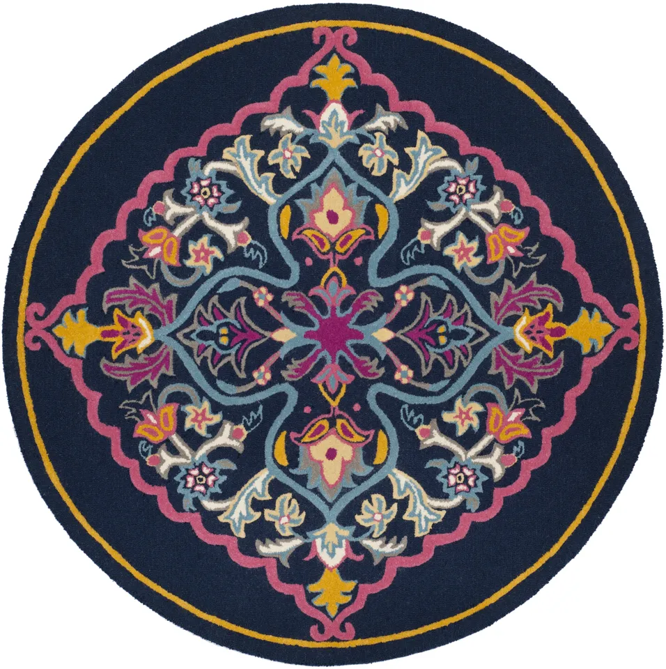 Arlo Home Hand Tufted Area Rug, BLG605C, Navy Blue/Multi,  7' X 7' Round