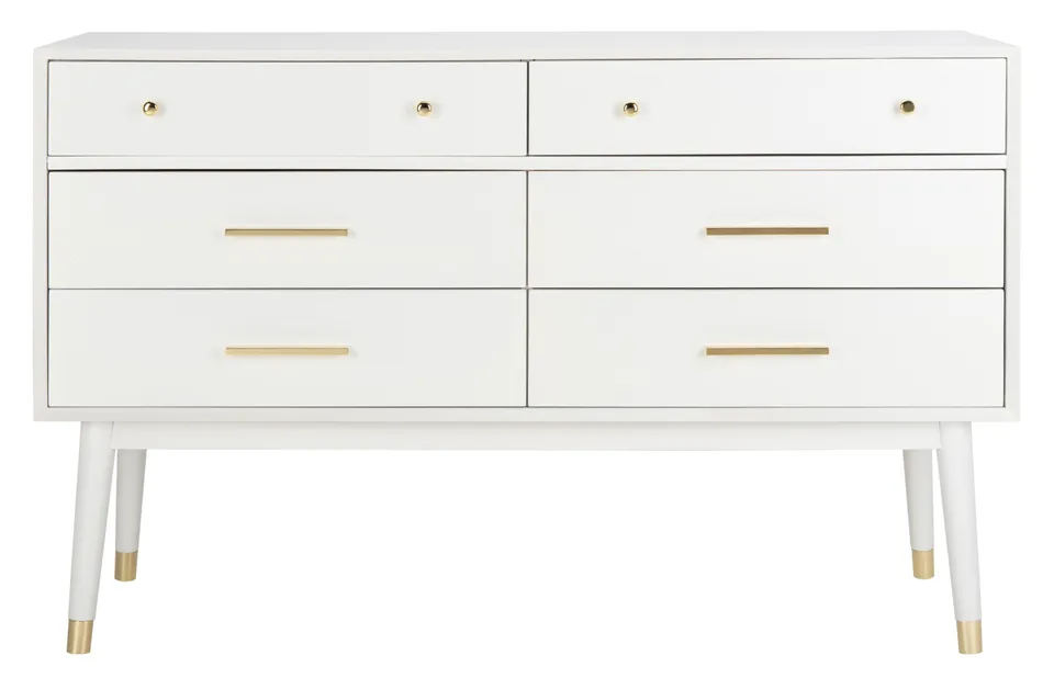 Zack 6 Drawer Wood Dresser - White / Brass