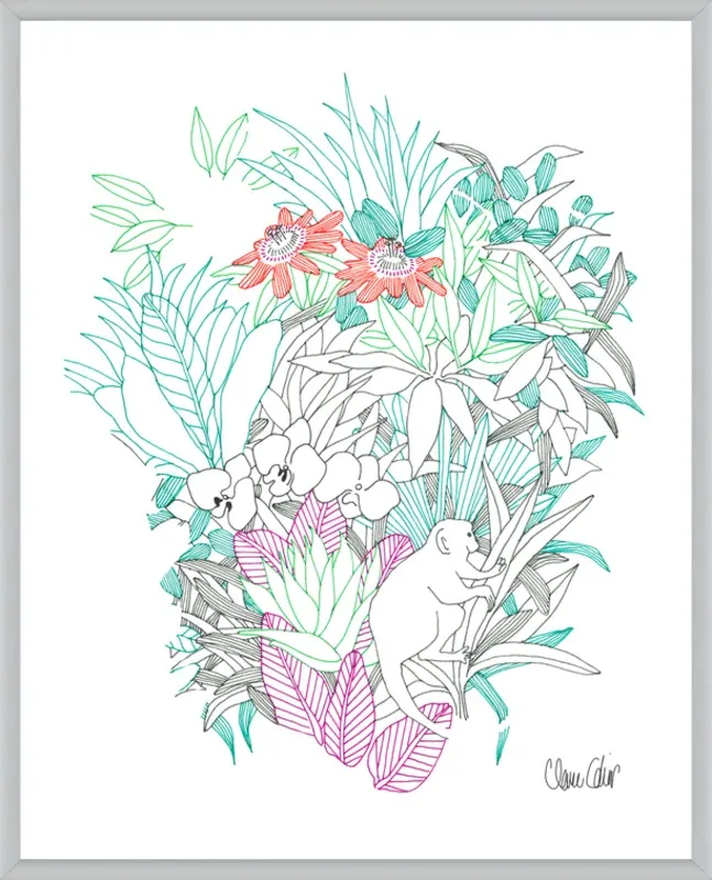 Passionflowers, orchids and the squirrel monkey  by Claire Colin for Artfully Walls