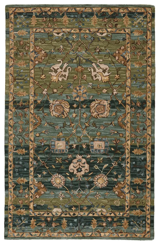 Vibe by Ahava Handmade Oriental Green/ Blue Area Rug (9'X12')